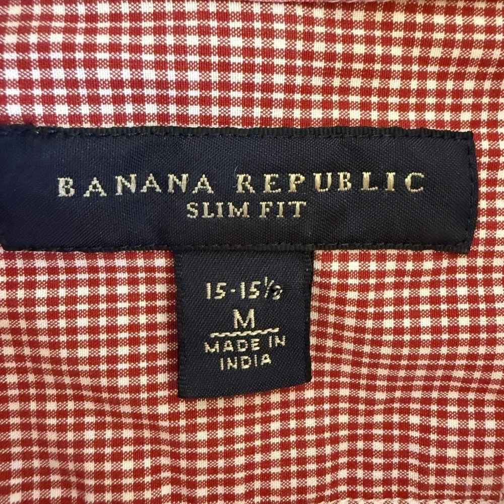 Banana Republic Men's Medium‎ Slim Fit Plaid Short Sleeve Button Up Shirt Collar